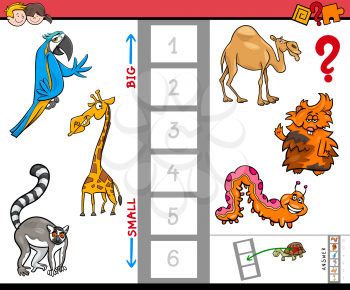 Cartoon Illustration of Educational Activity Game of Finding the Biggest and the Smallest Animal Creature