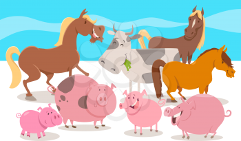 Cartoon Illustration of Funny Farm Animal Comic Characters Group