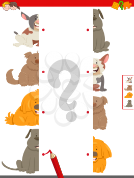 Cartoon Illustration of Educational Game of Matching Halves of Dog Characters