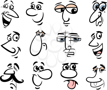 Cartoon People Making Faces or Human Emotions Design Elements Graphic Set