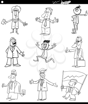 Black and WhiteCartoon Illustration of Businessmen People Characters Set