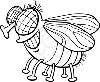 Black and White Cartoon Illustration of Funny Fly Insect Animal Character Coloring Book Page