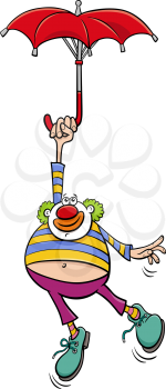 Cartoon illustration of funny clown circus performer with umbrella
