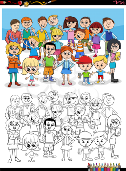 Cartoon Illustration of Children Characters Group Coloring Book Page
