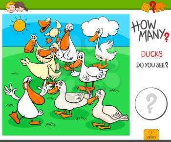 Cartoon Illustration of Educational Counting Task for Children with Duck Birds Animal Characters Group