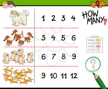 Cartoon Illustration of Educational Counting Activity for Children with Dogs Animal Characters