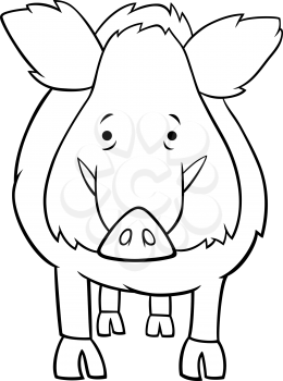 Black and White Cartoon Illustration of Funny Boar Wild Animal Comic Character Coloring Book Page