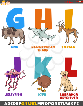 Cartoon Illustration of Colorful Alphabet Set from Letter G to L with Funny Animal Characters