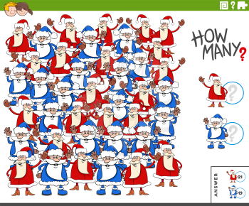 Illustration of Educational Counting Game for Children with Cartoon Santa Claus Characters
