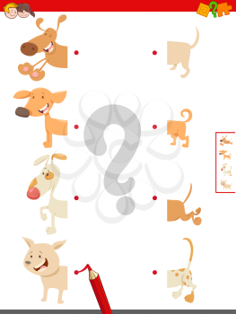 Cartoon Illustration of Educational Game of Matching Halves of Cute Dog or Puppy Characters