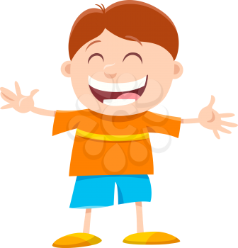 Cartoon Illustration of Happy Preschool or Elementary Age Boy Character
