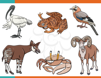 Cartoon illustration of happy wild animals comic characters set