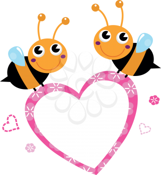 Adorable love Bees with Heart. Vector Illustration

