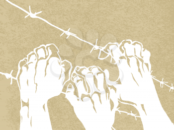 Royalty Free Clipart Image of a Person Holding Barbed Wire