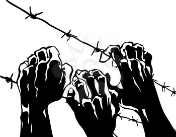 Royalty Free Clipart Image of a Person Holding Barbed Wire