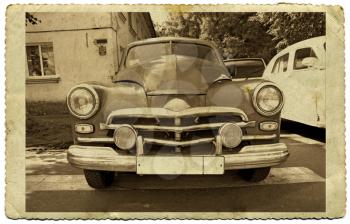 retro car on old photography