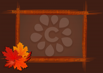 Abstract wooden frame with autumn leaves, file EPS.8 illustration.