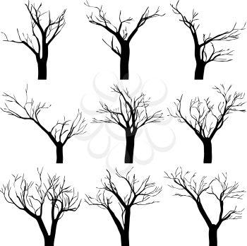 Set black leafless winter trees, EPS8 - vector graphics.