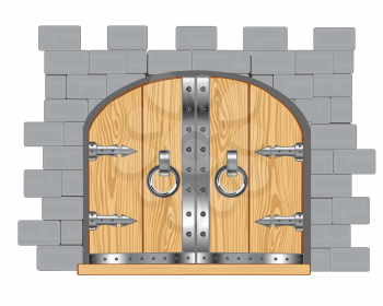 Wall and gates in fortress on white background
