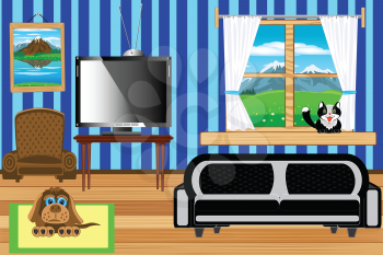 Illustration of the room with window and furniture inwardly