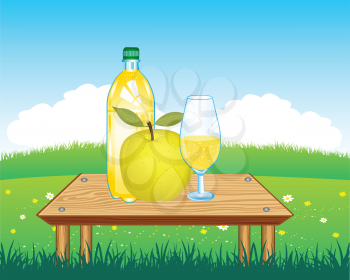 Vector illustration of the wooden table on nature by summer