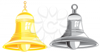 Two bells from metal on white background is insulated