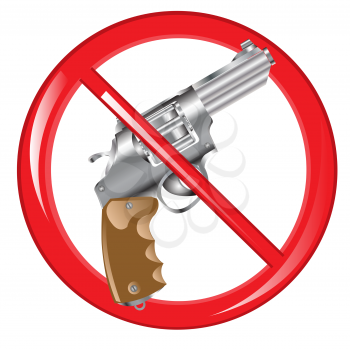 Red sign prohibiting firearm on white background is insulated