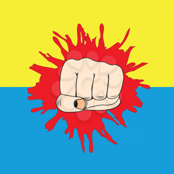 The Fist overpunching flag of the ukraine.Vector illustration