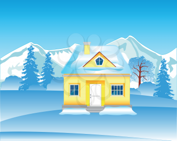 The Solitary house in wood in winter.Vector illustration