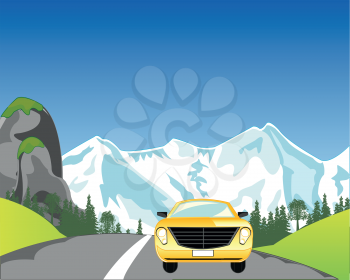 The Passenger car on road in mountain.Vector illustration