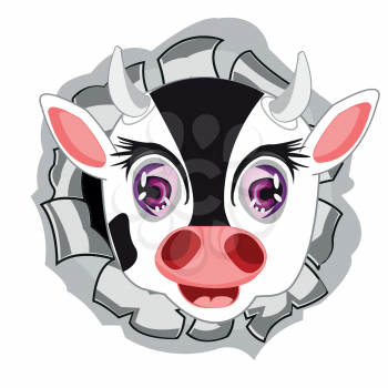 The Head animal cow in hole from metal.Vector illustration
