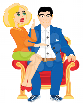 Man with beautiful girl sit on easy chair together