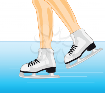 Feminine legs in skates on ice.Vector illustration