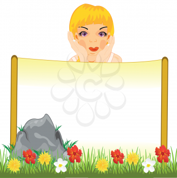 Poster on nature and dreamy girl.Vector illustration