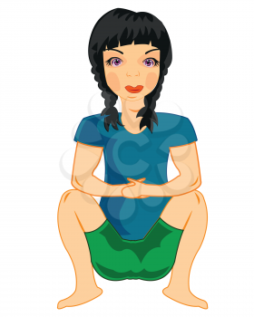 Making look younger dark-haired girl sits on white background is insulated