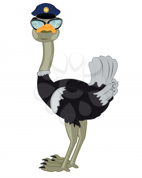 Cartoon of the bird ostrich bespectacled and service cap