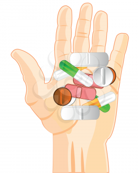 Medicine of the tablet and capsules on palm of the person