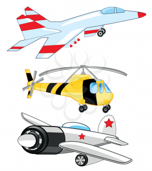 Plane ,fighter and helicopter on white background is insulated
