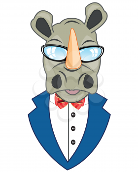 Vector illustration of the cartoon of the wildlife rhinoceros in suit