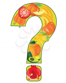 Vector illustration of the sign question from fruit and vegetables on white background