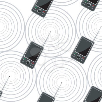 Royalty Free Clipart Image of a Background of Spiral Accents With Mobile Phones