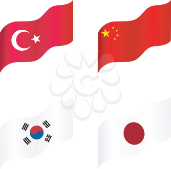  Set of flags of Japan, China, Korea, Turkey