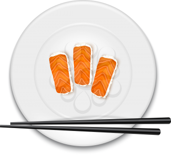 White plate with sushi and chopsticks