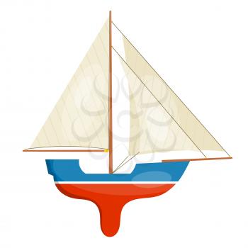 A miniature model of sailboat isolated on white background. Vector illustration. 
