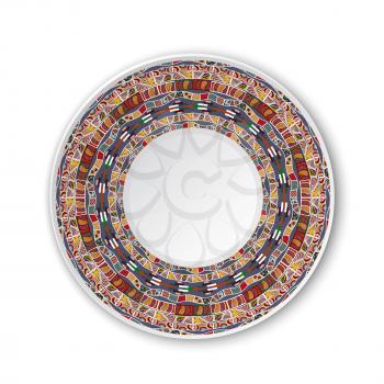 Round tribal pattern. Pattern shown on the ceramic plate. Vector illustration.