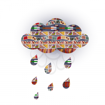 Vector cloud with raindrops and with tribal ornaments. Weather icon. Vector illustration