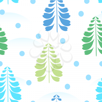 Seamless background with winter ornament, Christmas tree, snow. Gzhel style. Christmas. Vector illustration. 