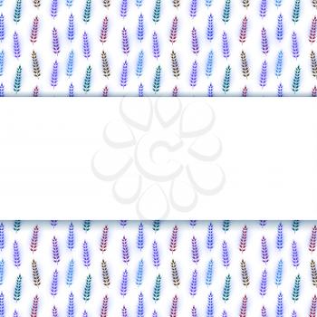 White field for the text on seamless background with purple ornament. Gzhel style. Spikelet. Vector illustration. 