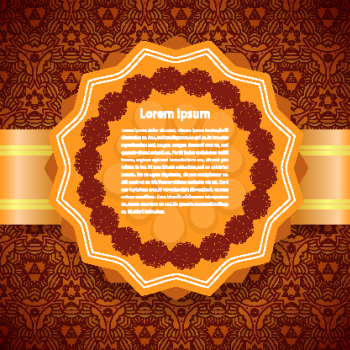 Orange label on a abstract seamless background. Vector illustration.