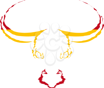 Simple silhouette colors of the flag of Spain full face head of a bull isolated on a white background. Trademark farm. Vector illustration.